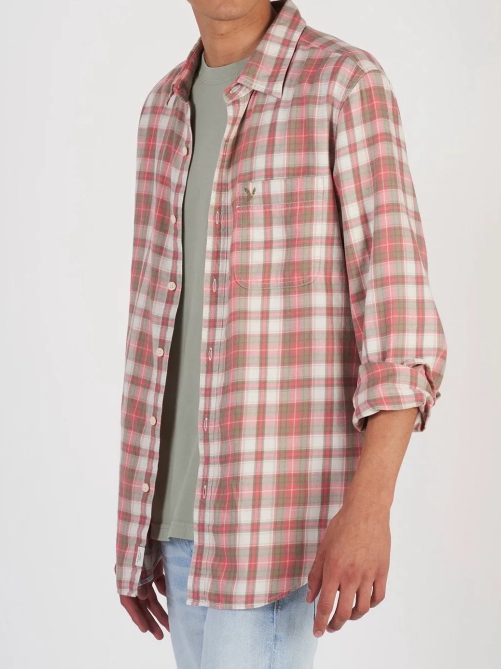 American Eagle Outfitters Everyday Slim Fit Button-Up Shirt SZ M plaid flannel